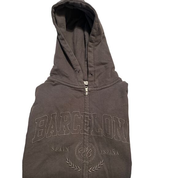 Garage Men's Size XS Sweatshirt Jacket Dark Gray Hood Full Zip Barcelona Spain - Picture 2 of 5